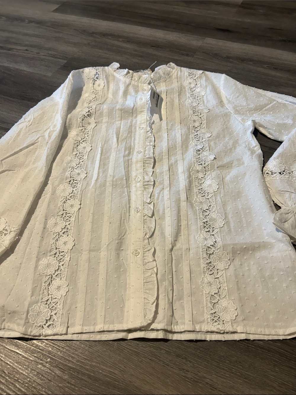 Women's White Lace-Trim Button Front Blouse